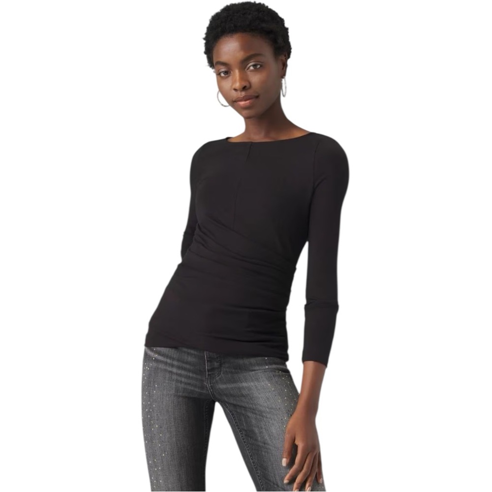 White House Black Market WHBM Wrap Front Long Sleeve Crewneck Tee Shirt Black M